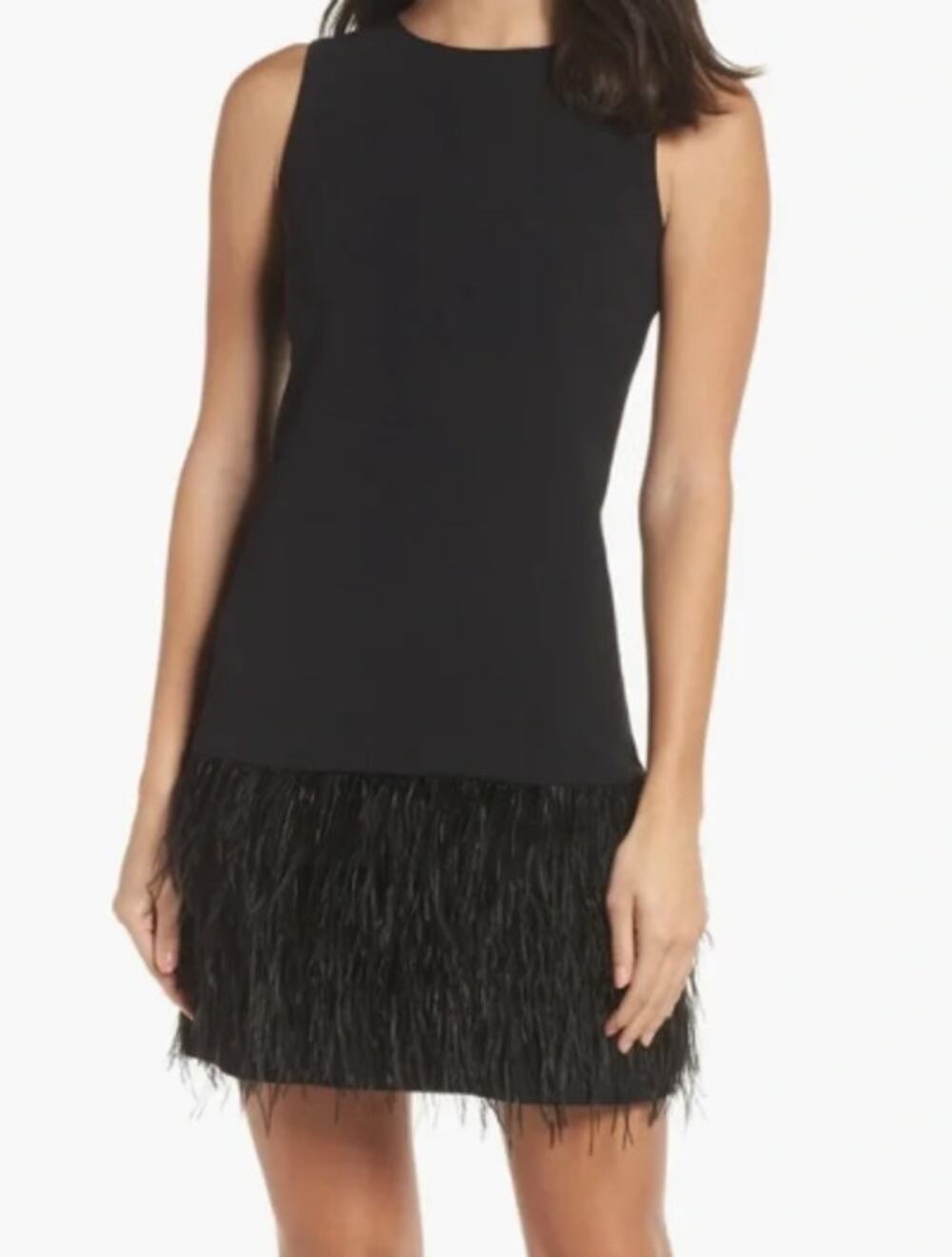 Sam Edelman Ostrich Feather Shift Dress Black Sleeveless High Neck Mini Size 2